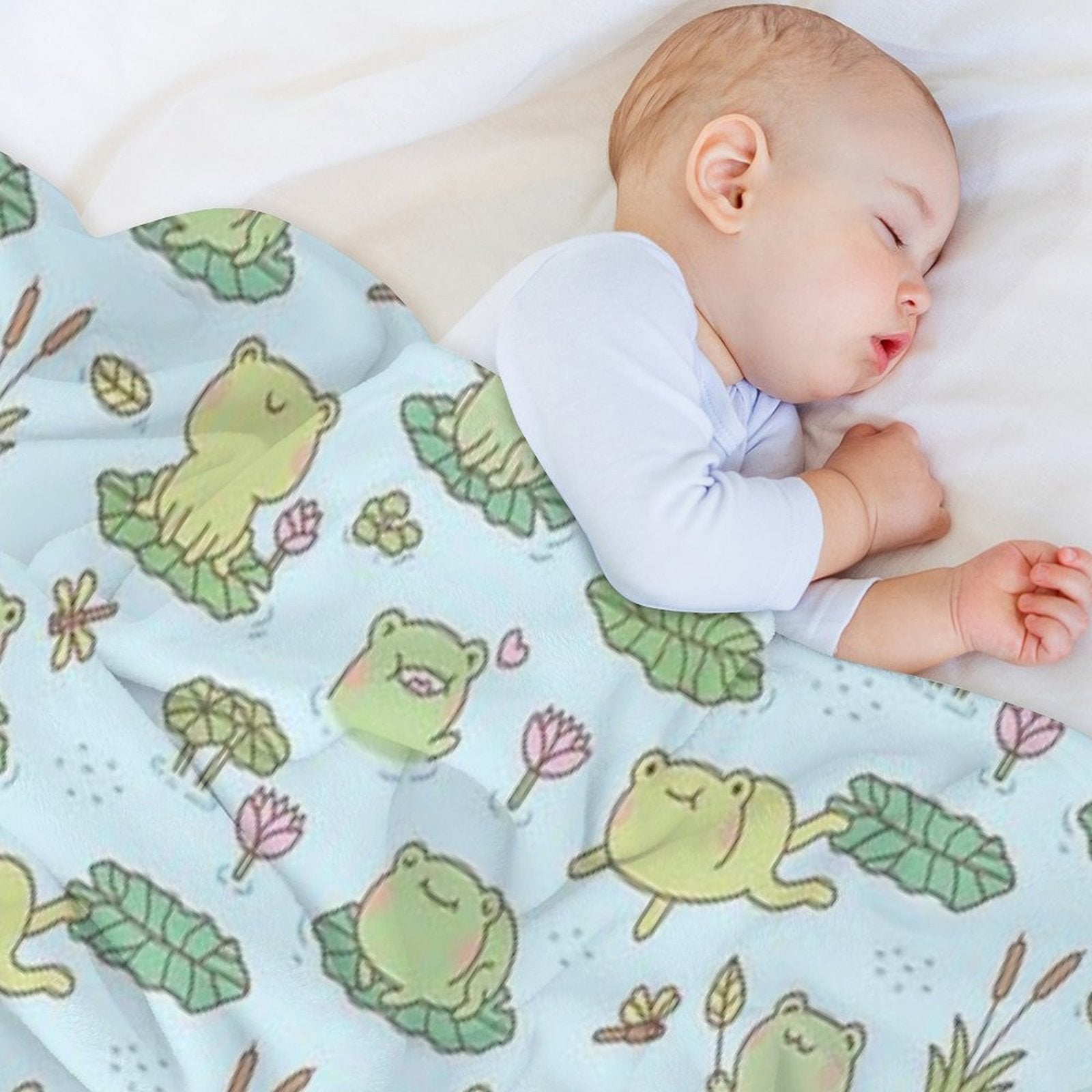 Cute Frogs And Dragonflies Pond Pattern Shrink-resistant Throw Blanket