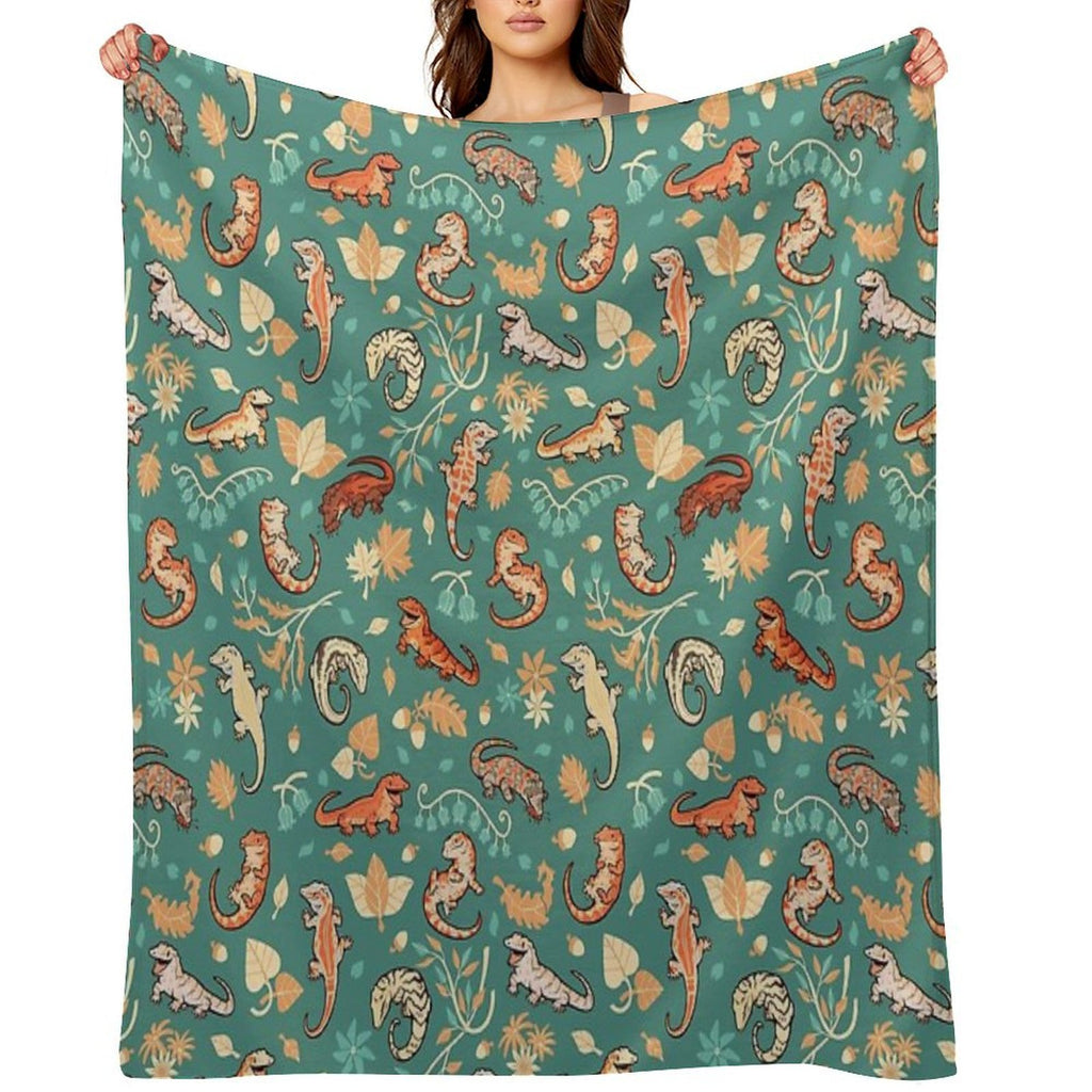 Autumn Geckos in Green Shrink-resistant Throw Blanket