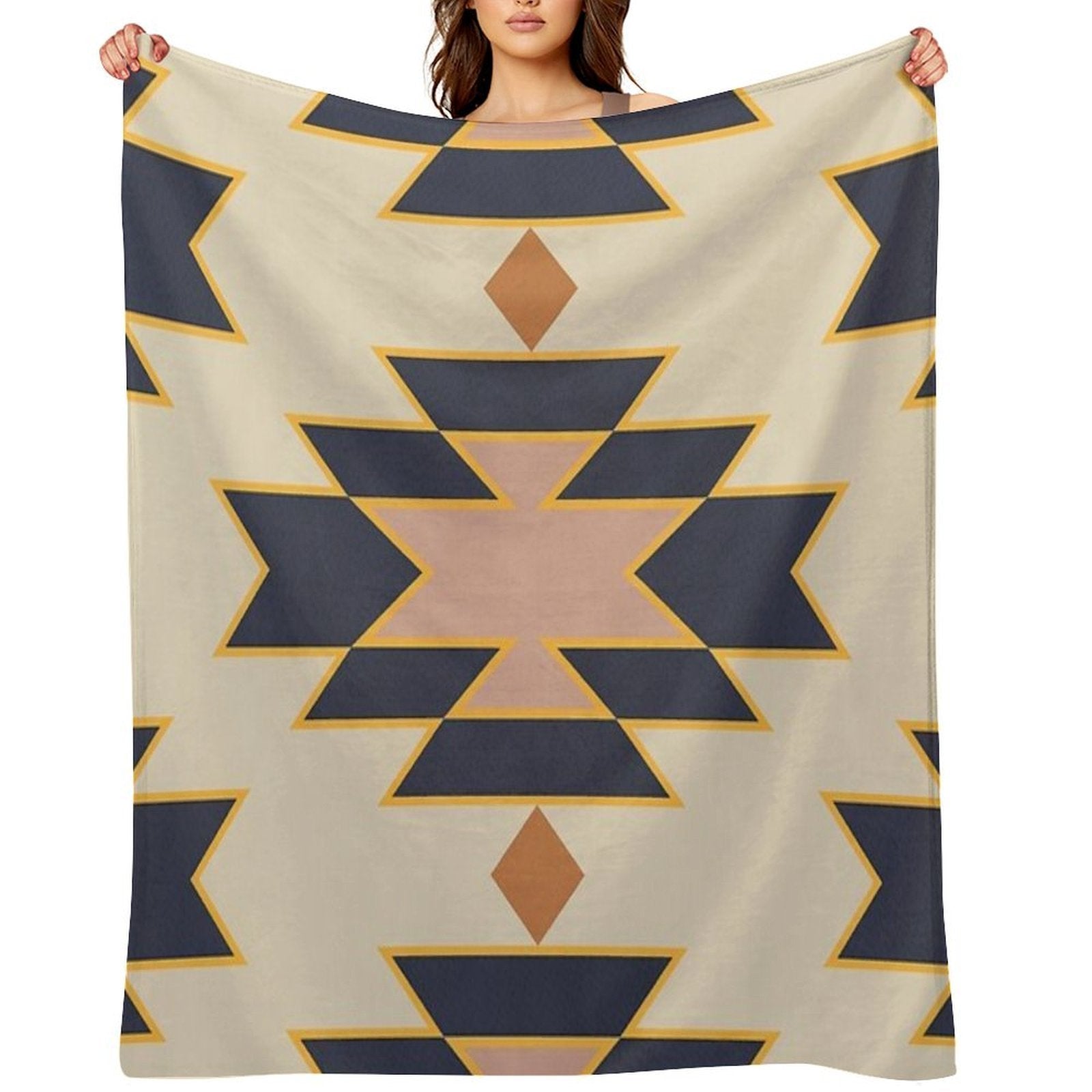Desert Boho Aztec Folk Motif Blue And Blush Pink Sustainable Throw Blanket