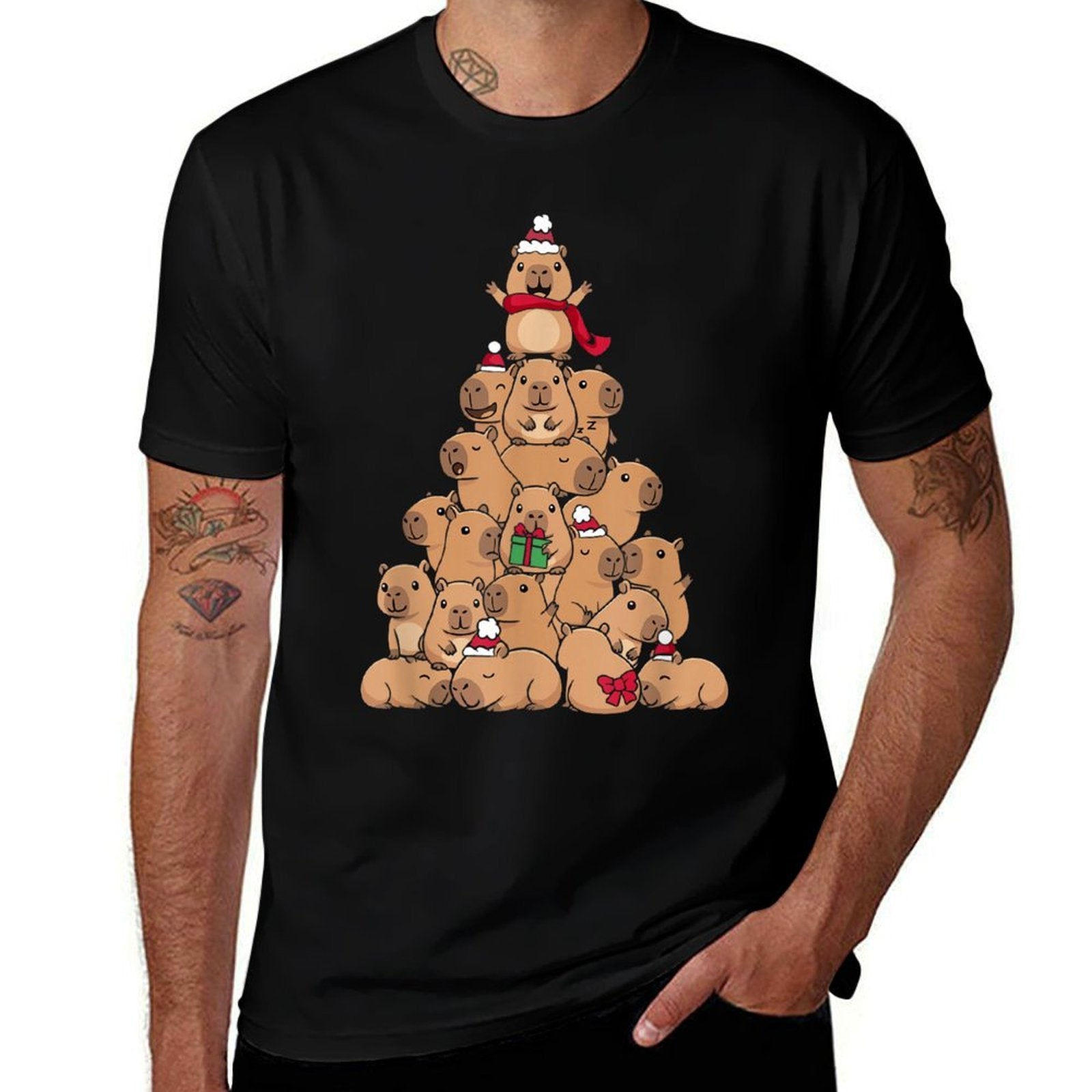 Cute Tree Men Women Kids Funny Capybara Ugly Christmas  Easy-care T-Shirt