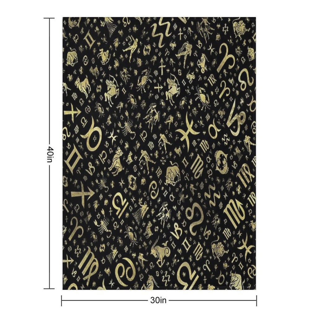 Zodiac Symbols And Glyphs Gold on Black Easy Care Throw Blanket