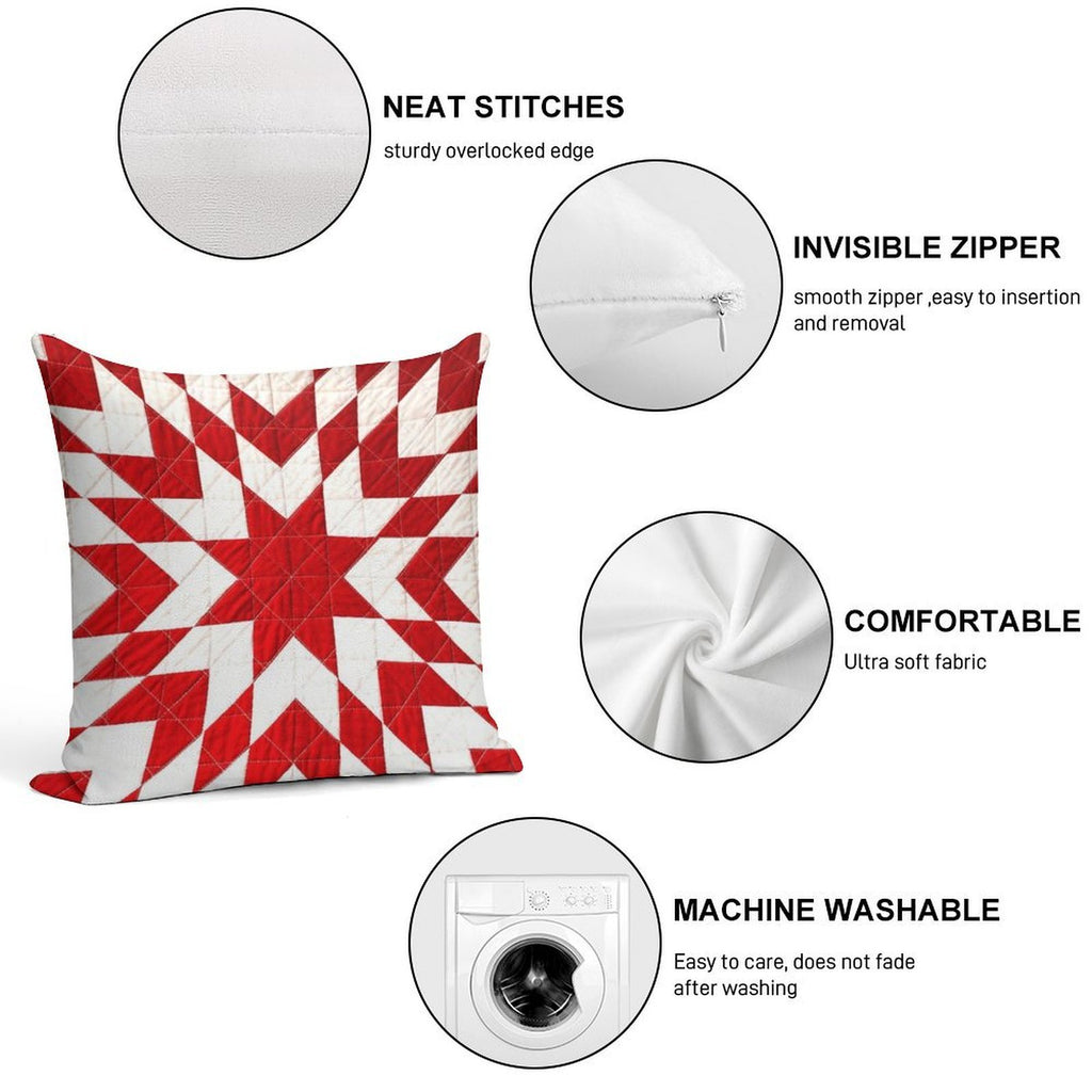 Red And White Lone Star Quilt Soft Gift Ready Throw Pillow