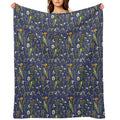 Bees And Wildflowers  Dark Blue Machine-washable Throw Blanket