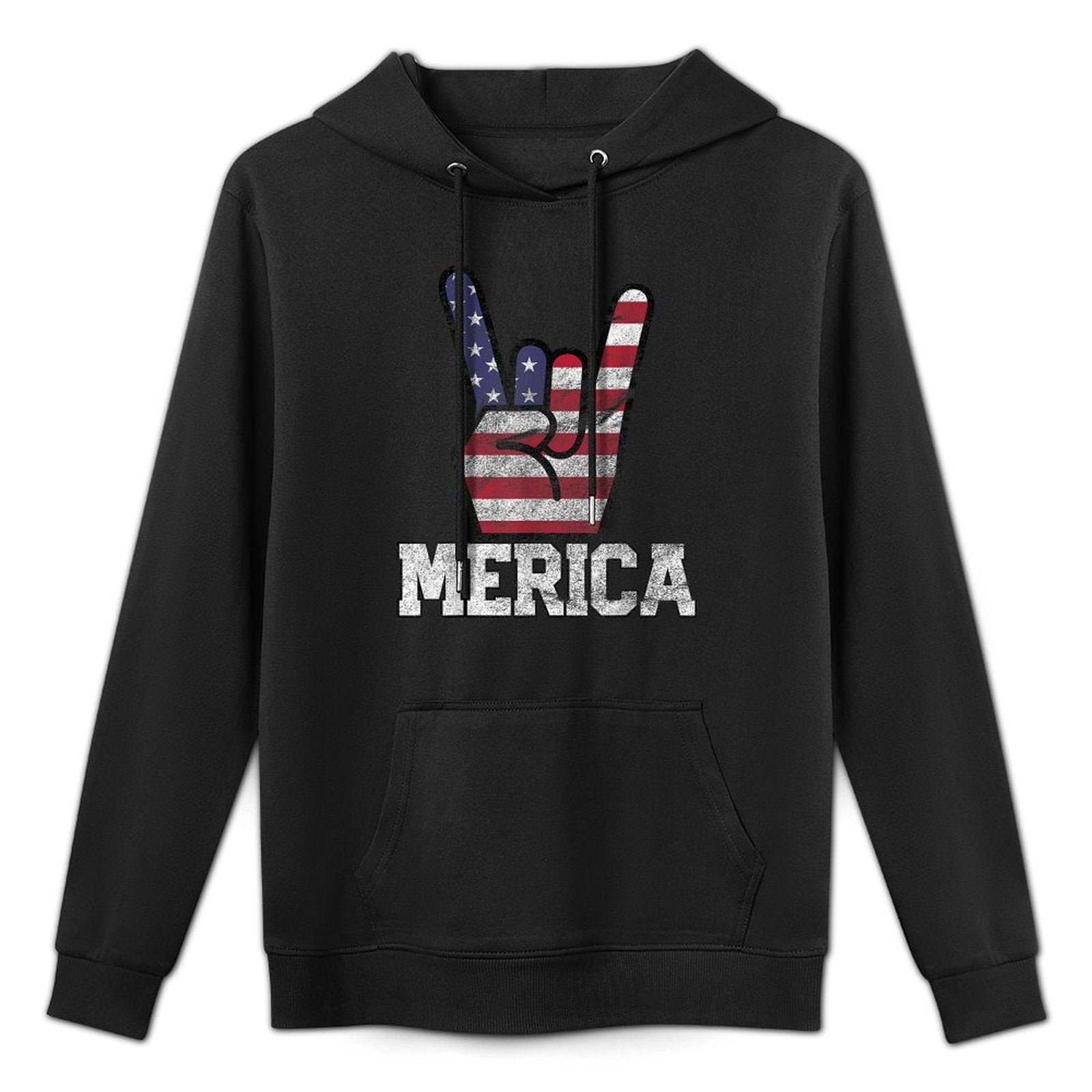 Merica Rock Sign 4th of July Vintage American Retro USA Adjustable Hood Hoodie