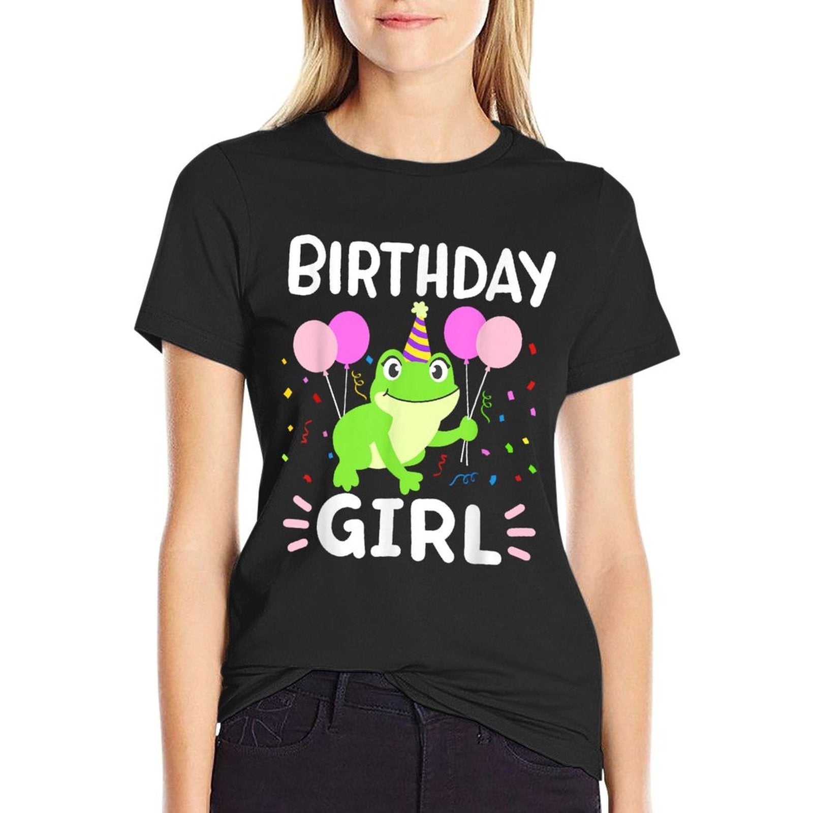 Cute Birthday Girl Frog Aesthetic Women Girls Kids Toddlers  Rolled Sleeves T-Shirt