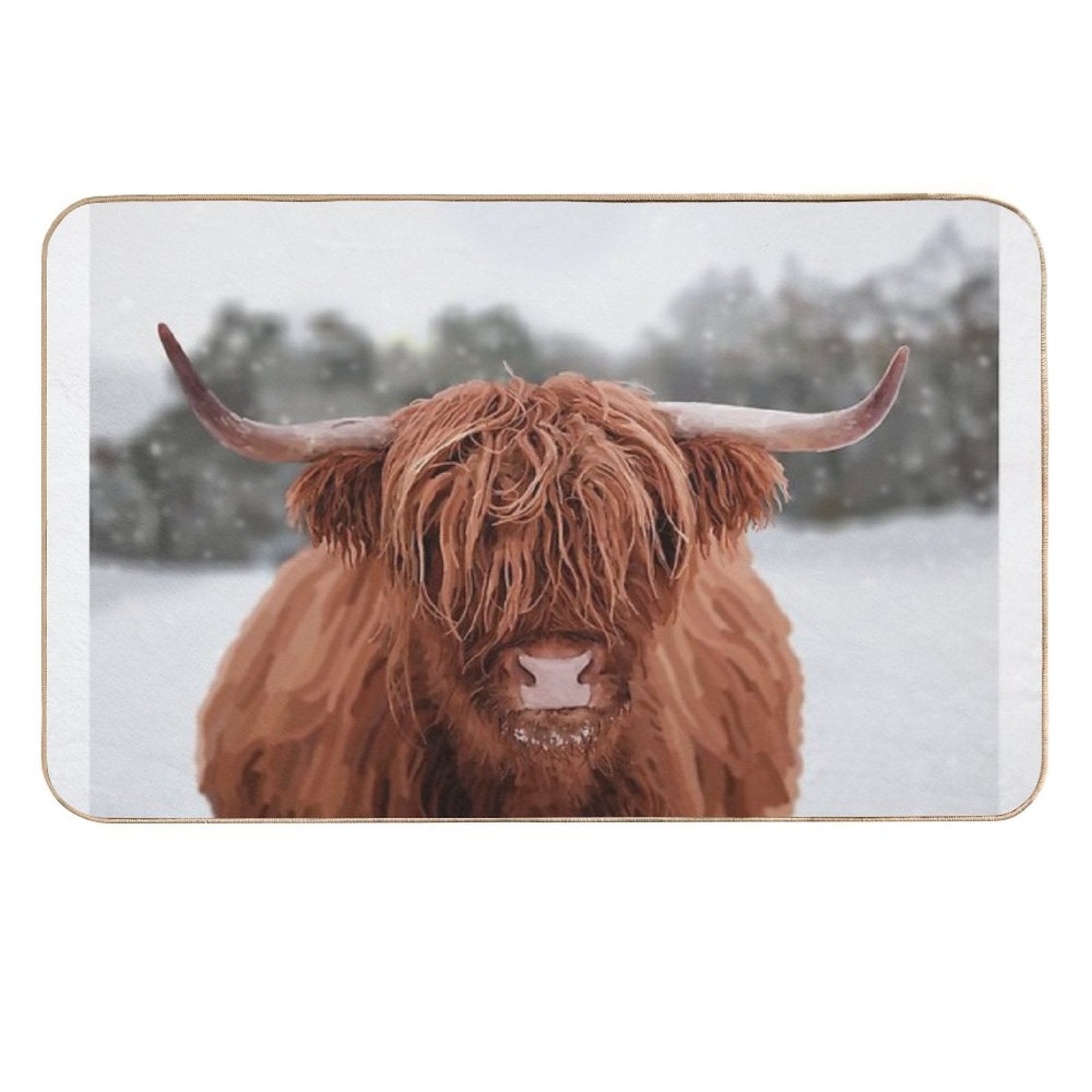 Highland Cow Snow Scene  Rapid-Drying Bath Mat