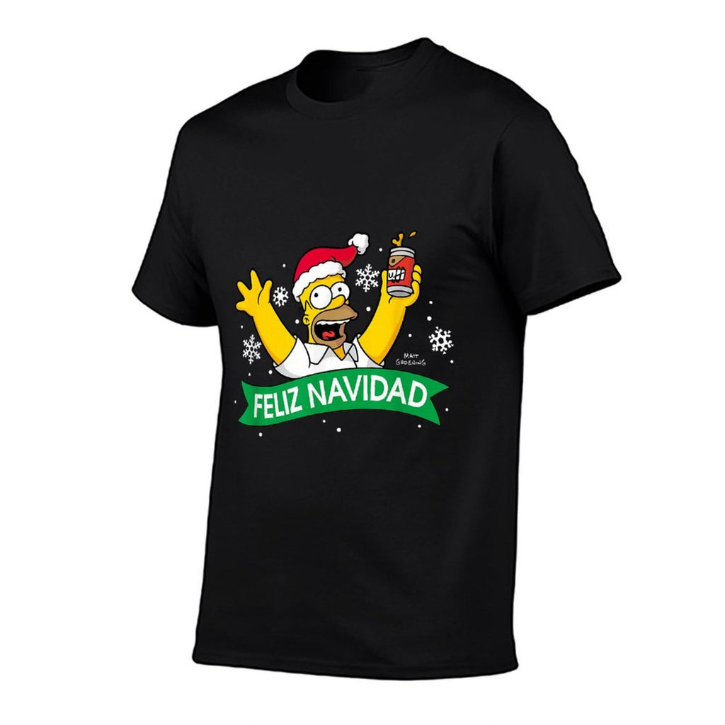 The Simpsons Christmas Feliz Navidad Cheering Homer Portrait  Trendy Pattern T-Shirt