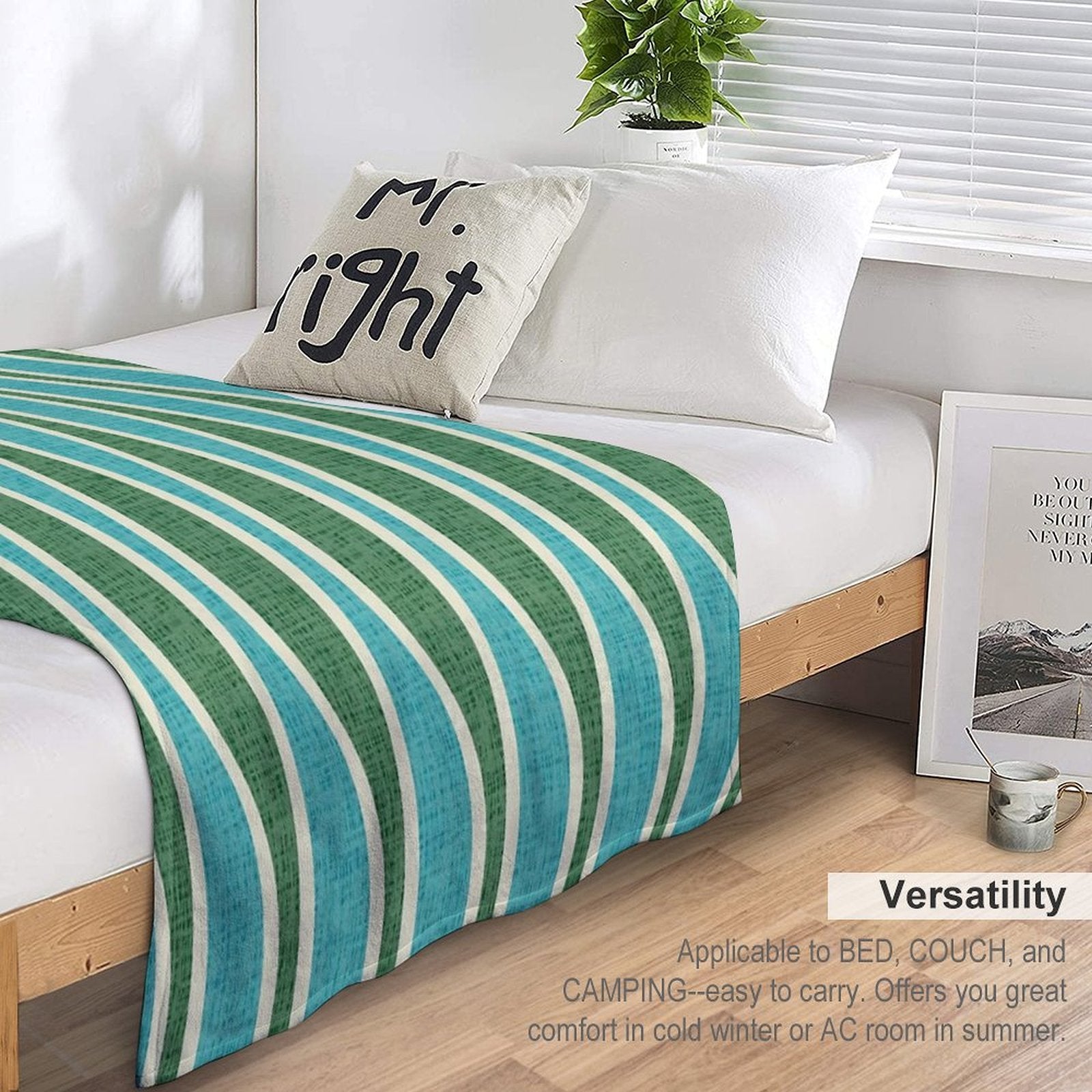 Retro Tiki Pin Stripes 343 Green And Turquoise Sustainable Throw Blanket