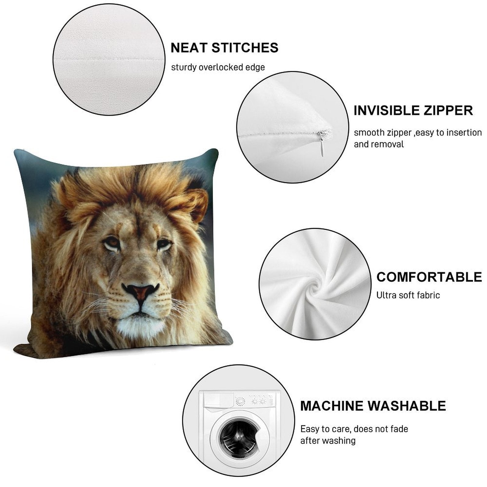 Majestic Lion Soft Durable Construction Throw Pillow