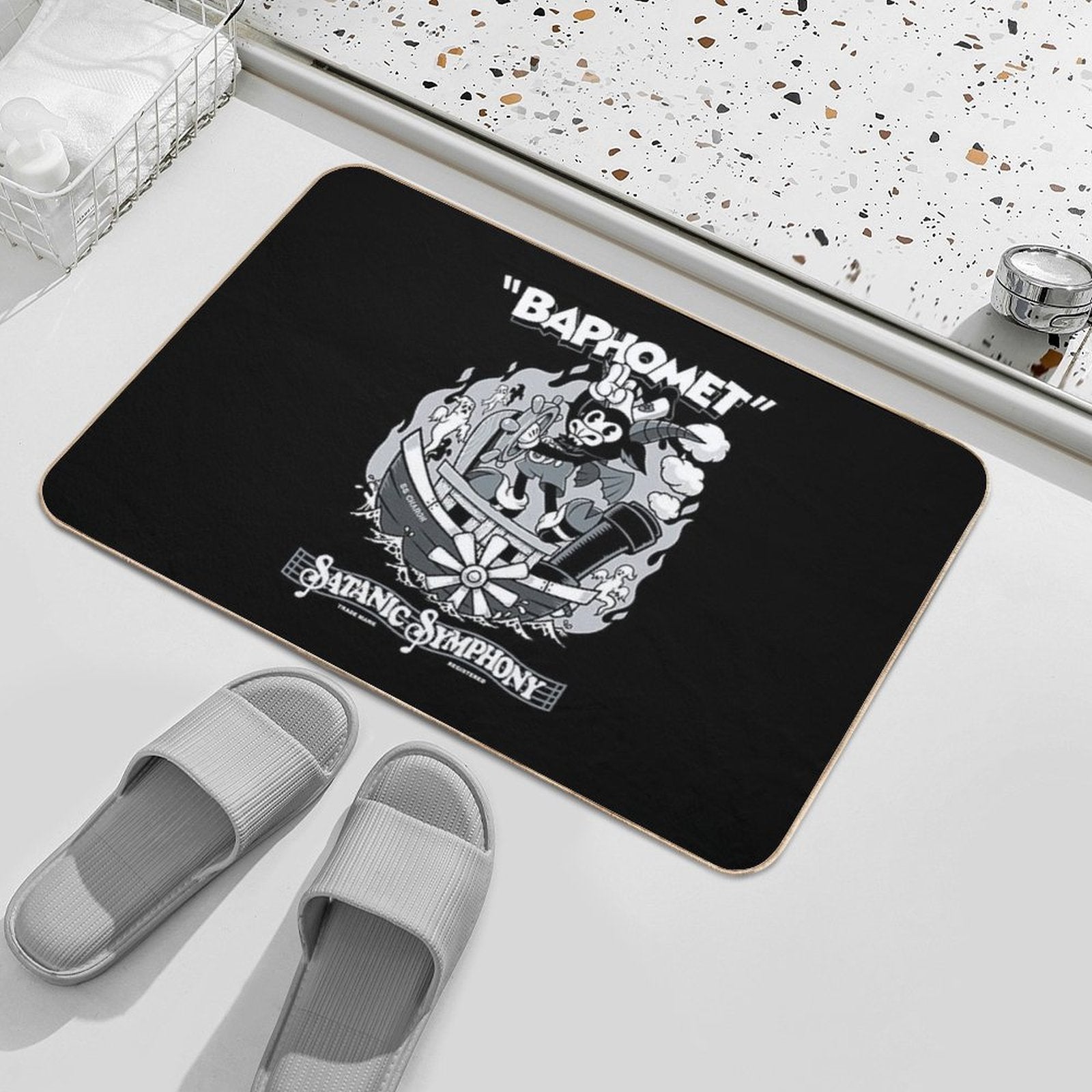 Vintage Cartoon Baphomet - Steamboat Baphy - Occult - Satanic Symphony  Fade-Resistant Bath Mat