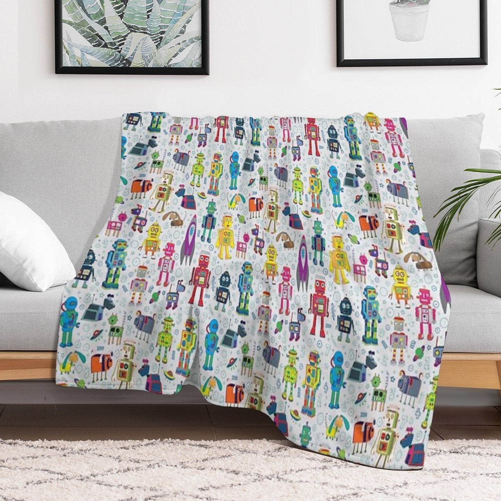 Robots in Space - Grey - Fun Robot Pattern by Cecca Designs Comfort Throw Blanket
