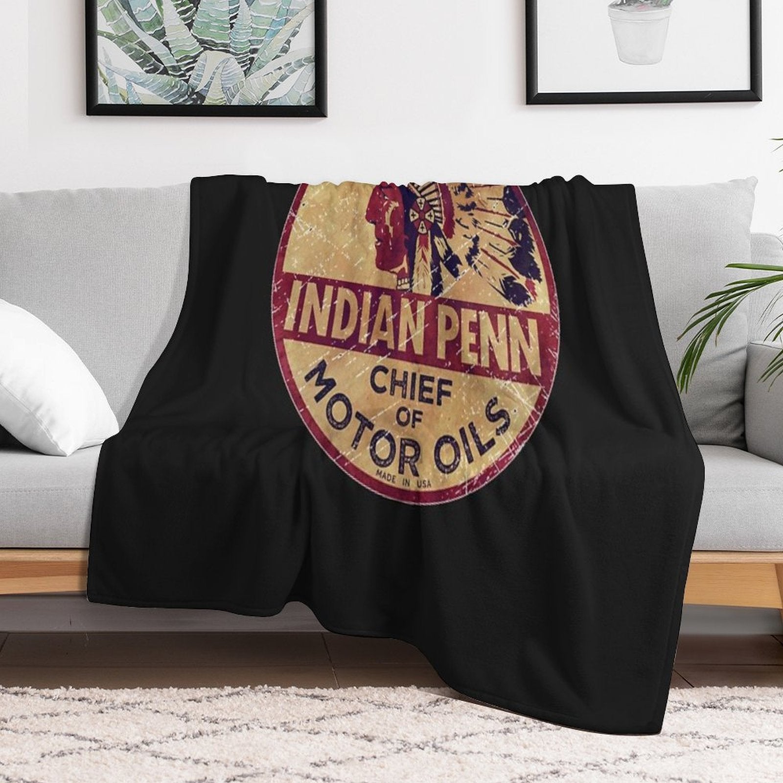 Indian Motor Oil Vintage Emblem Wrinkle-free Throw Blanket