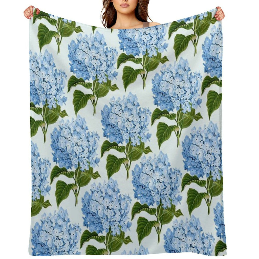 Blue Hydrangea Print - Floral Print Gift-ready Throw Blanket