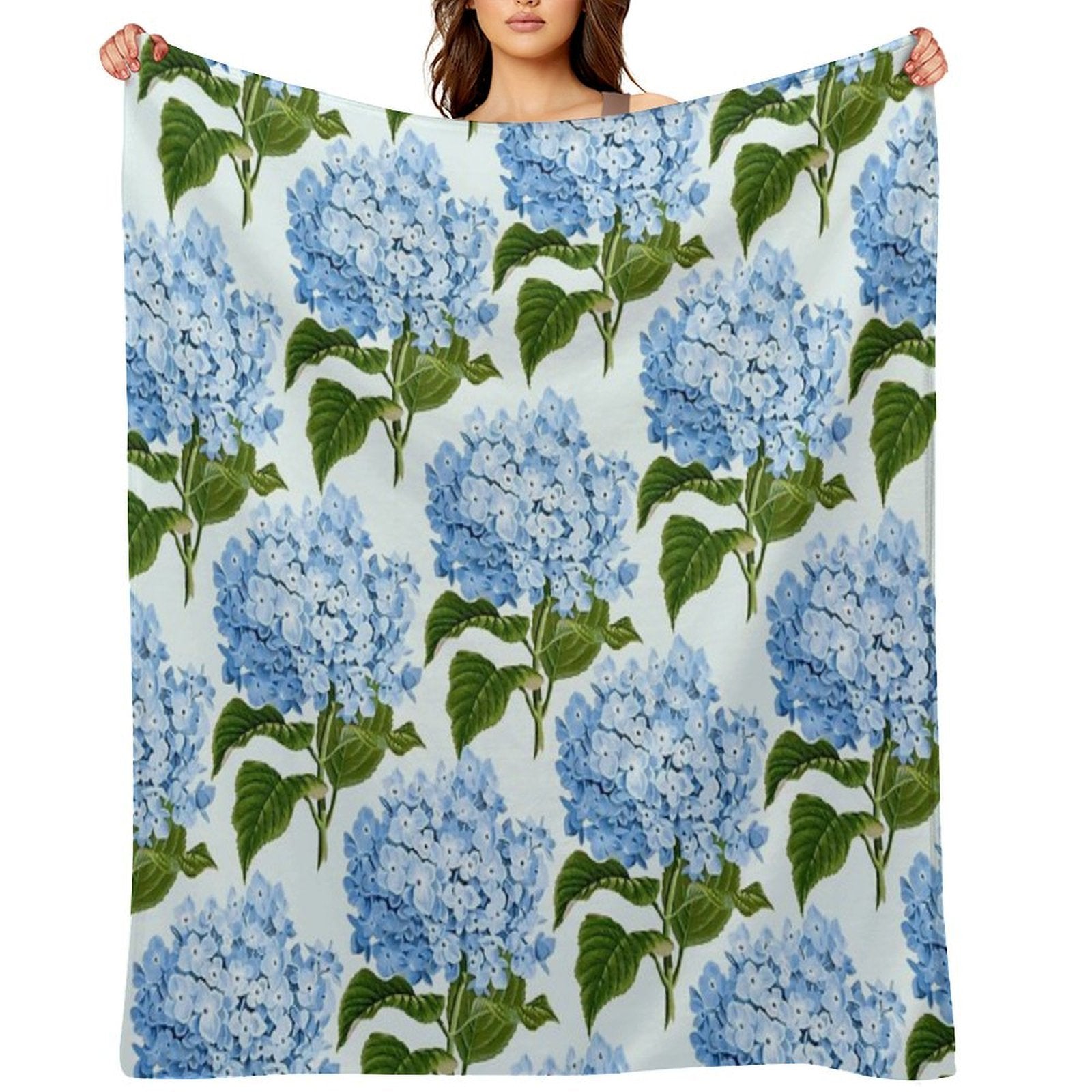 Blue Hydrangea Print - Floral Print Gift-ready Throw Blanket