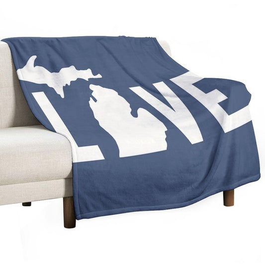 Michigan Love - All White Wrinkle-free Throw Blanket