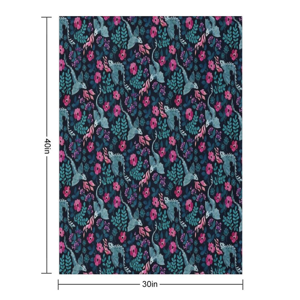 Dragons Floral in Dark Jewel Tones Machine-washable Throw Blanket
