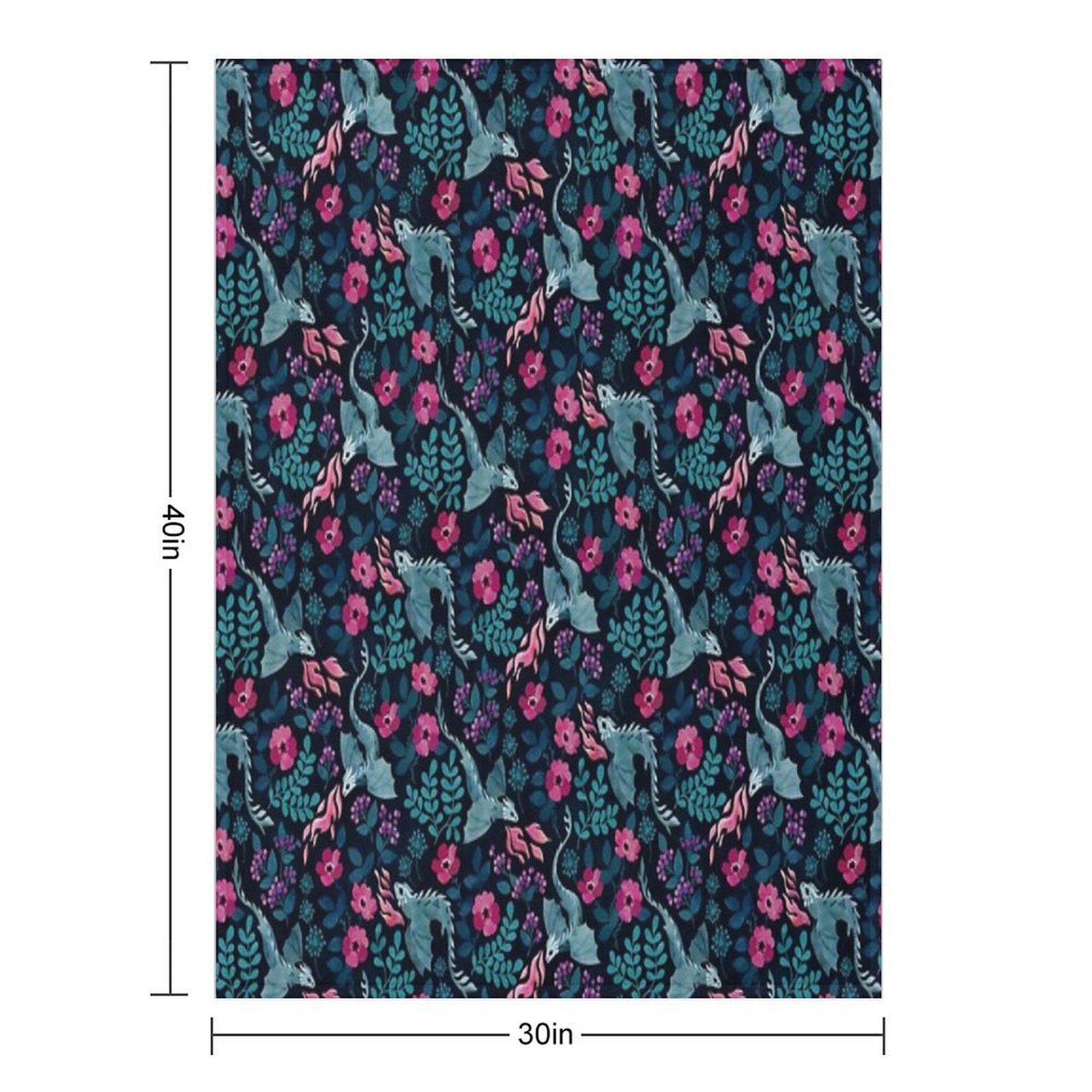 Dragons Floral in Dark Jewel Tones Machine-washable Throw Blanket
