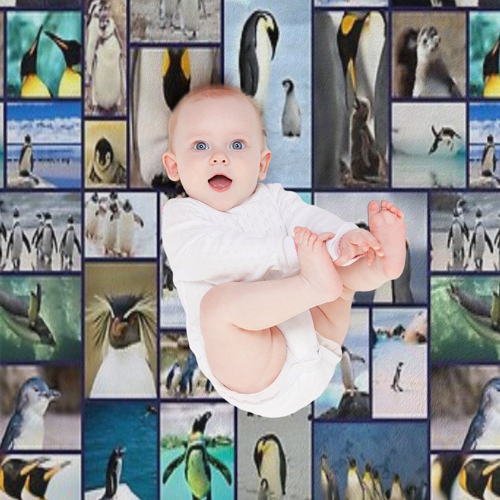 Penguin Pattern Photo Collage Quick-dry Throw Blanket