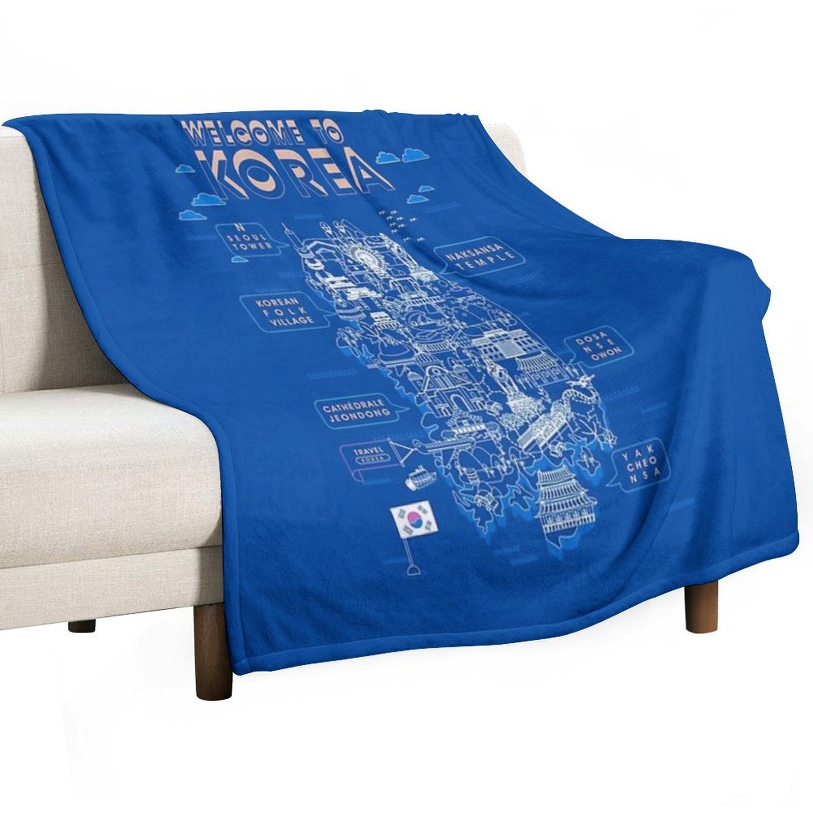 Welcome To South Korea Travel Map Velvety-soft Throw Blanket