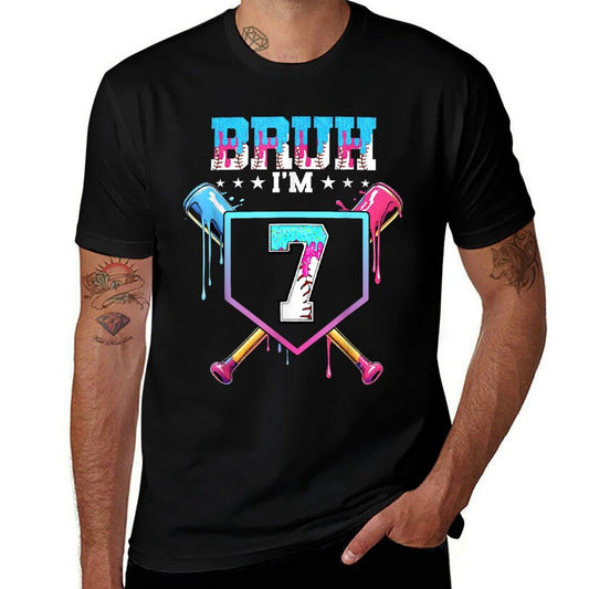 Bruh 7th Birthday Boy Baseball Ice Cream Drip 7 Year Old Boy  Relaxed-fit T-Shirt