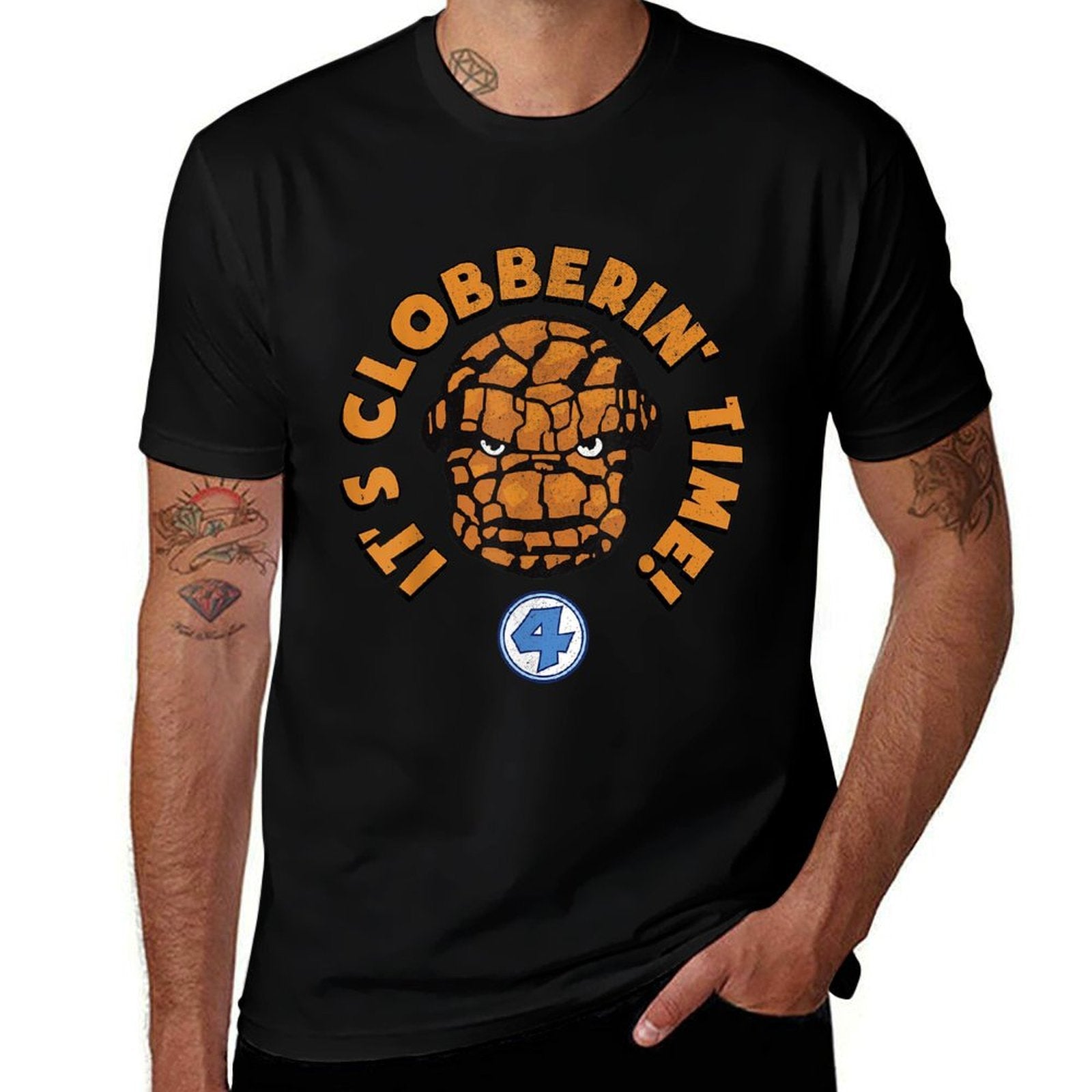 Marvel Fantastic Four The Thing Clobberin Time Big Face  Odor-resistant T-Shirt