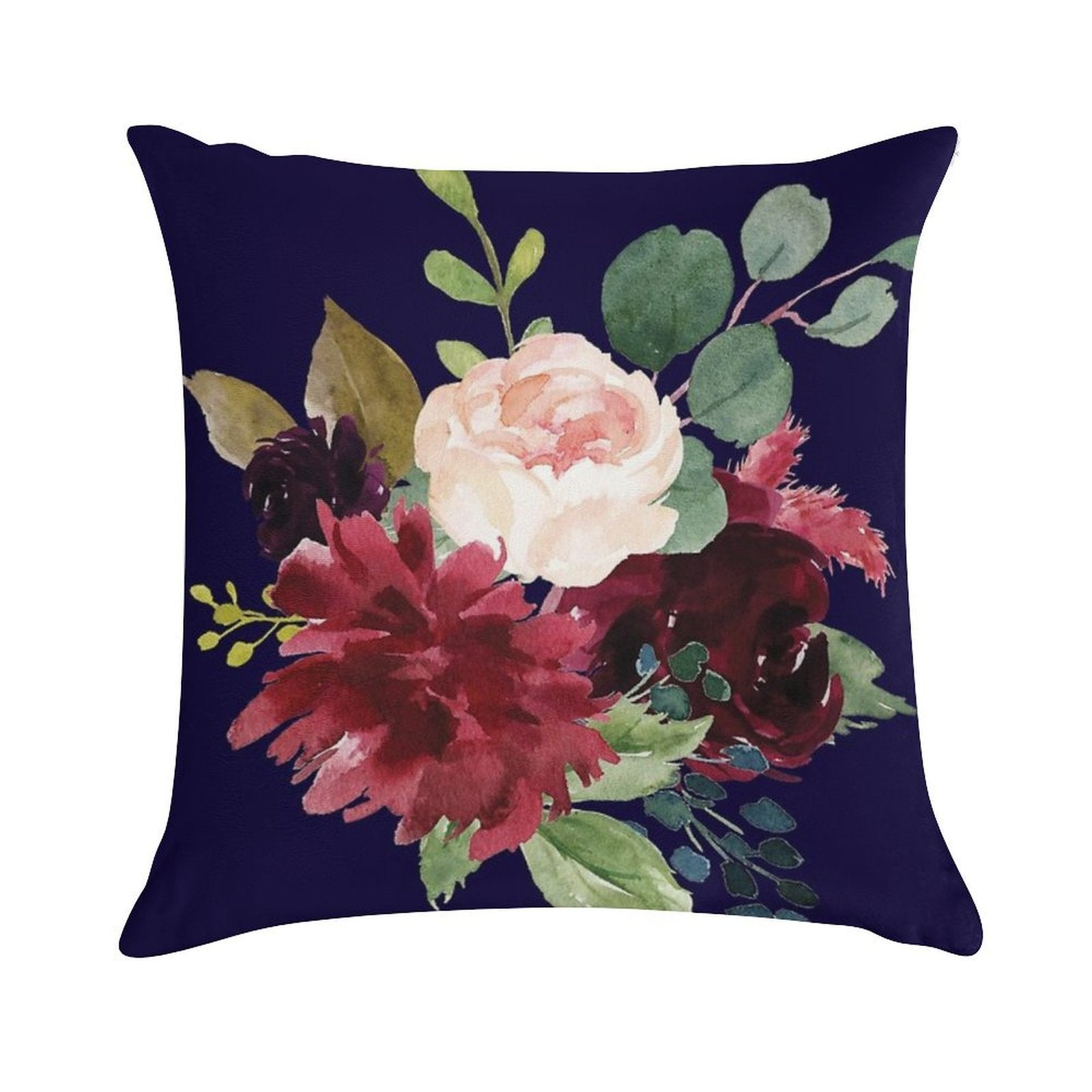 Navy, Burgundy And Blush Floral Art with Eucalyptus Soft Multiple Sizes Throw Pillow