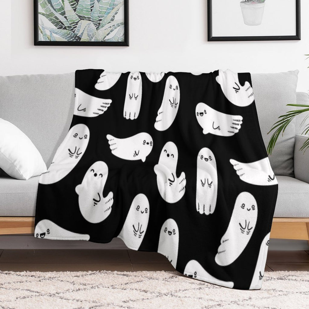 Cute And Spooky Black And White Ghosts Eco-conscious Throw Blanket