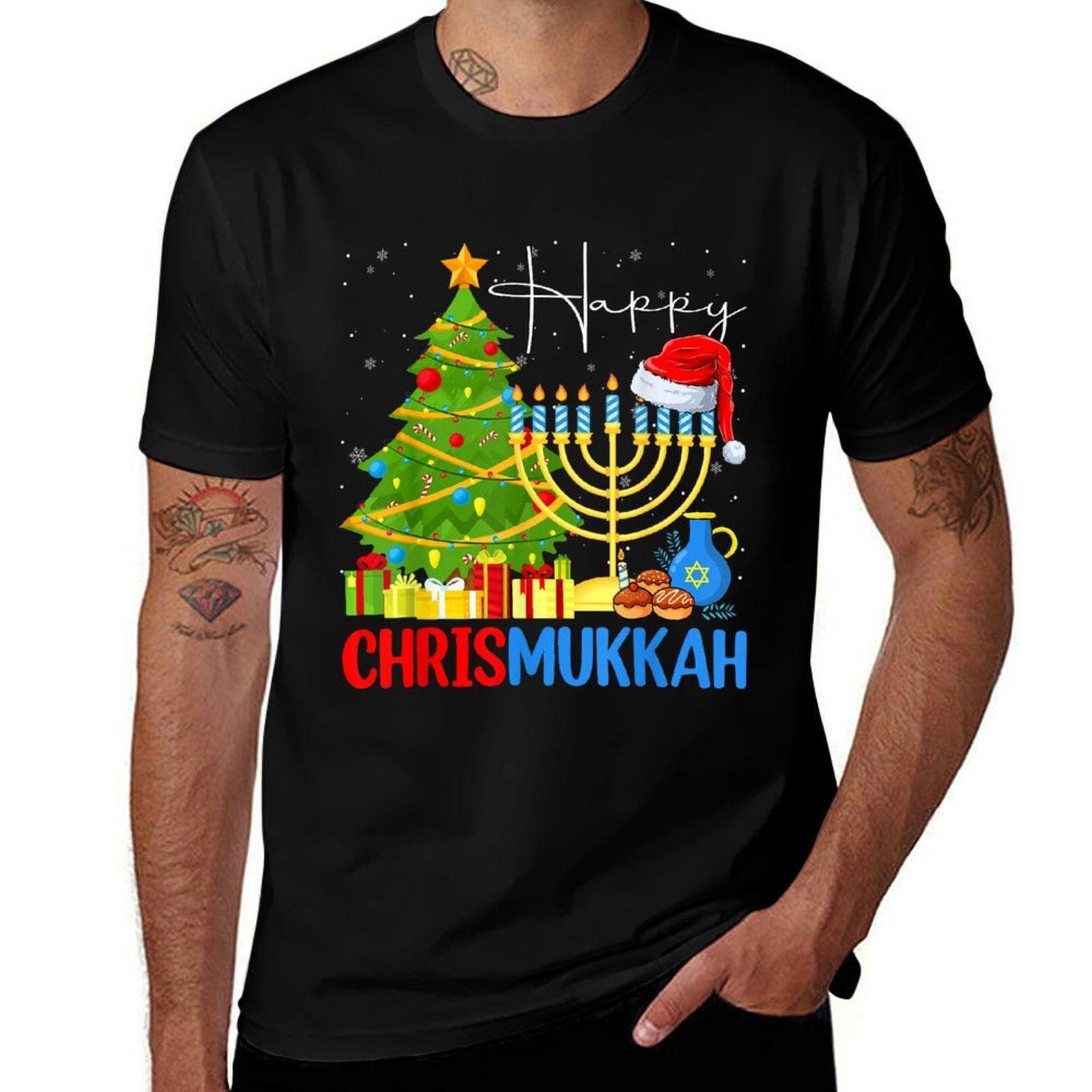 Happy Chrismukkah Merry Christmas Happy Chanukah Jewish  High-quality Stitching T-Shirt