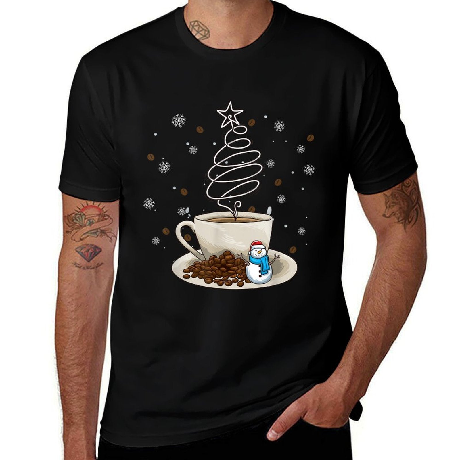Fun Winter Snowman Holiday Coffee Drinker Barista  Tagless Design T-Shirt