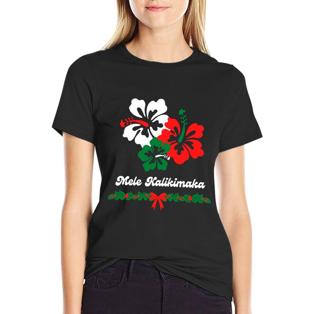 Mele Kalikimaka Hawaii Christmas Hawaiian Hibiscus Flower  Durable T-Shirt