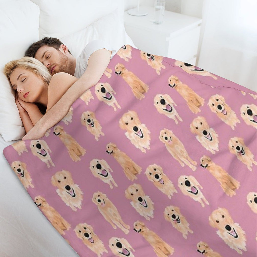 Golden Retrievers on Pink Compact Throw Blanket