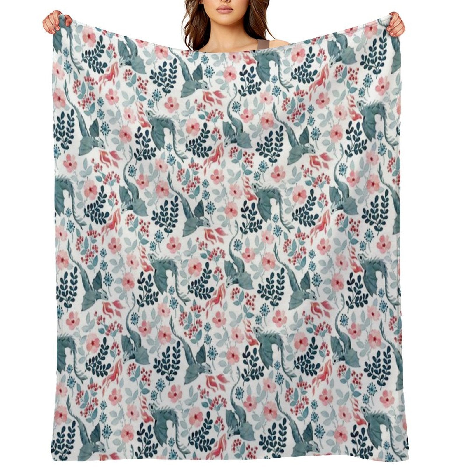 Dragons Pastel Floral Comfort Throw Blanket