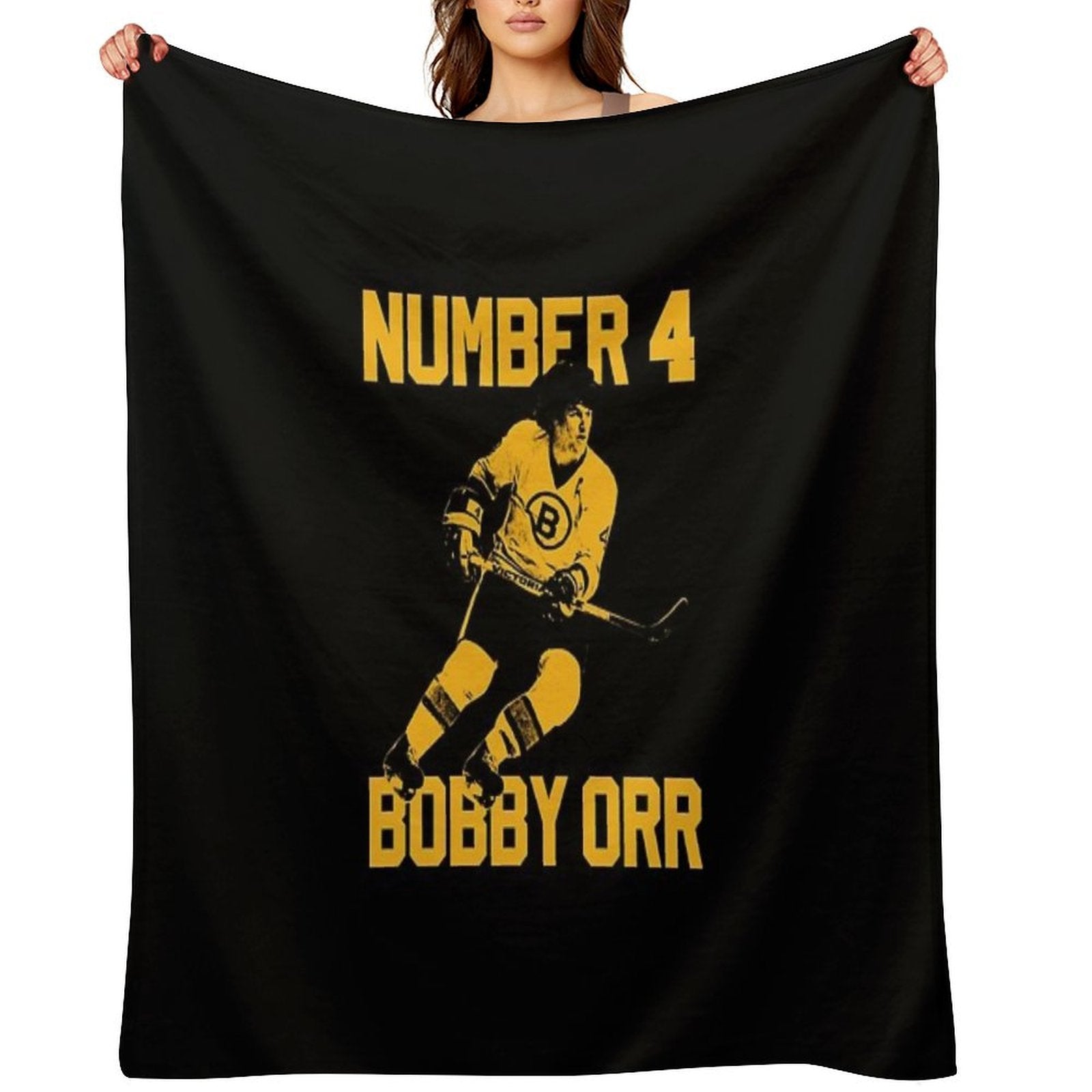 Bobby Orr Number 4 - The Yellow Stencil Machine-washable Throw Blanket