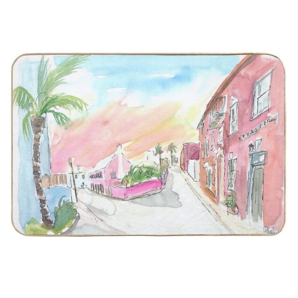 Sunny Bermuda Street Scene In St George's  Rapid-Drying Bath Mat