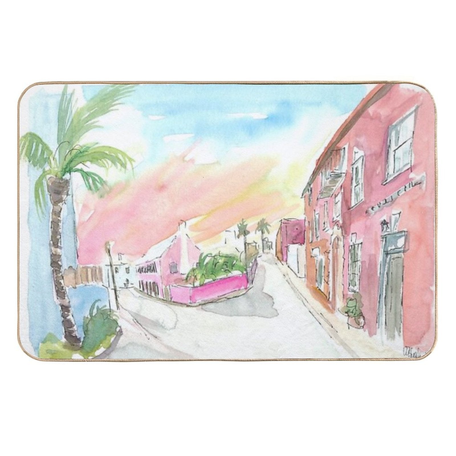 Sunny Bermuda Street Scene In St George's  Rapid-Drying Bath Mat