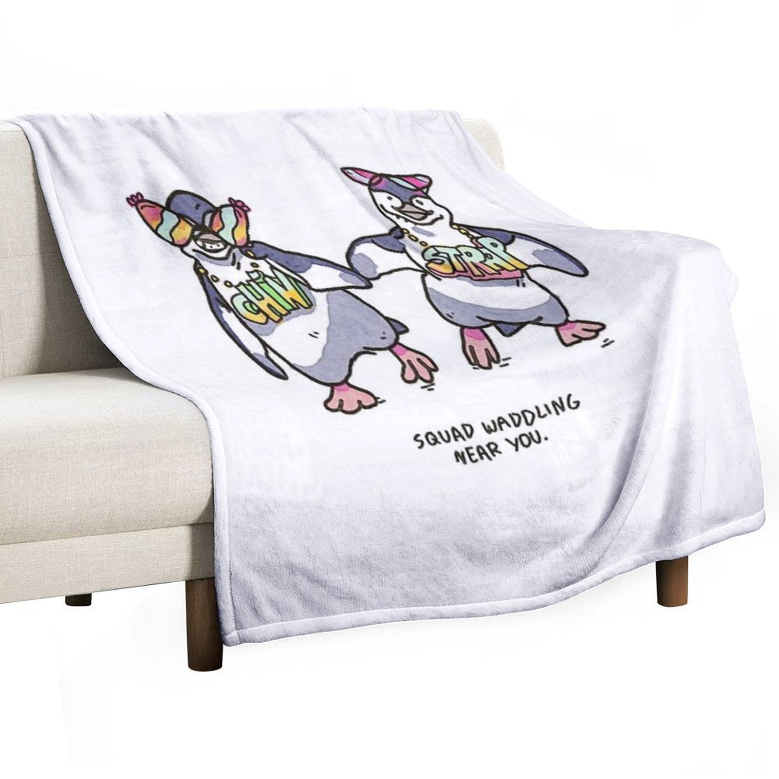 Chin N Strap Penguin Waddles Machine-washable Throw Blanket