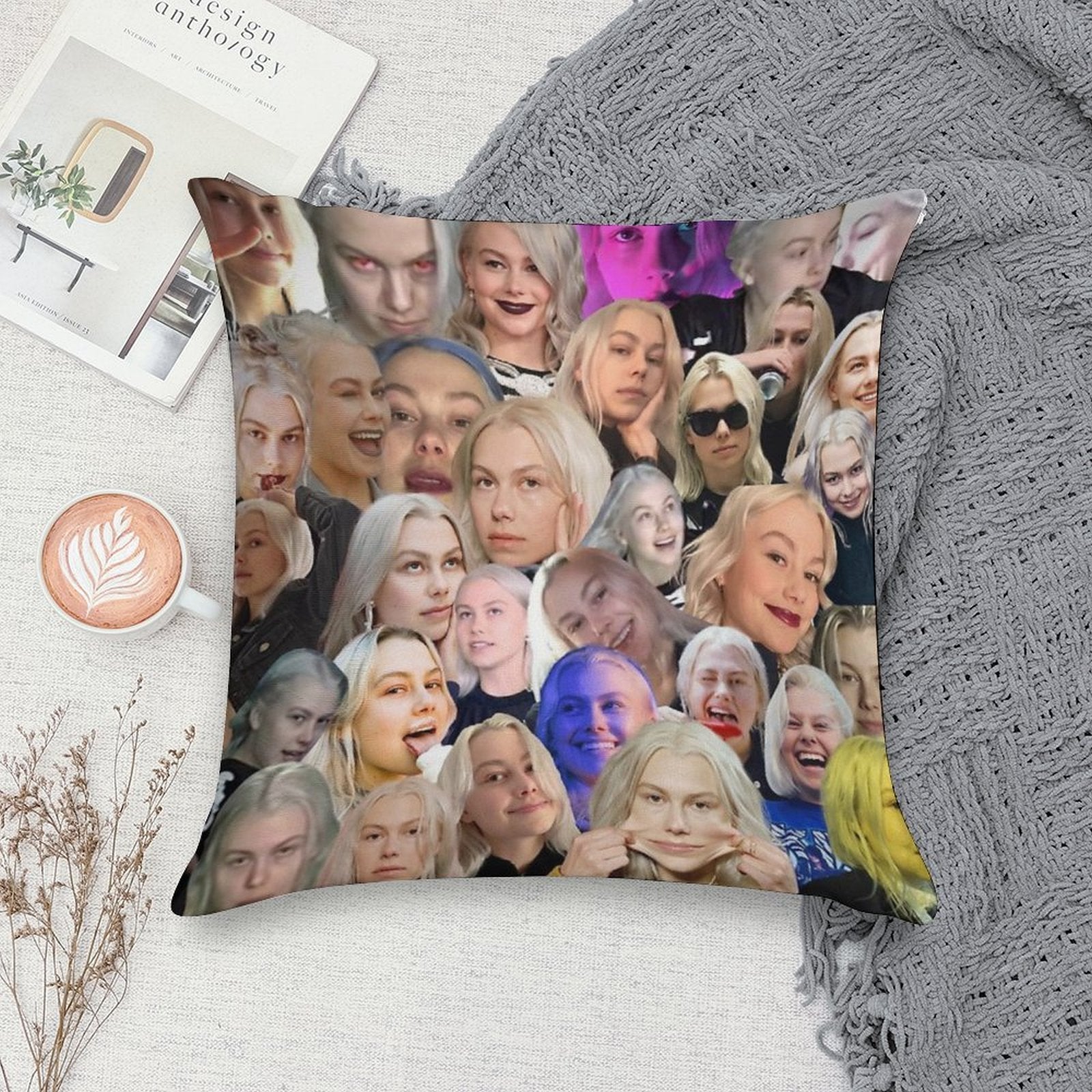 Phoebe Bridgers Face Collage Soft Easy Maintenance Throw Pillow