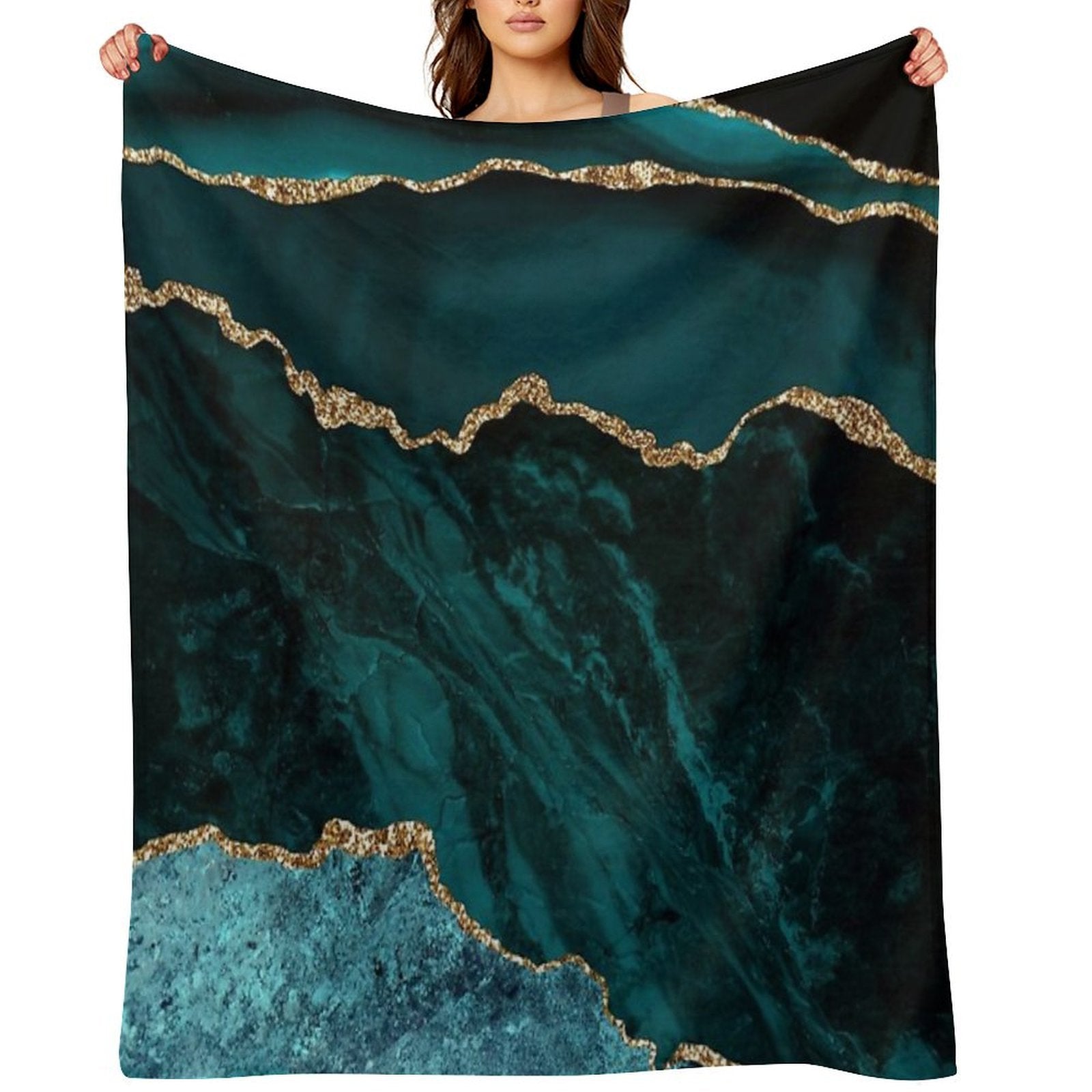 Amazing Blue And Teal Faux Malachite Marble Wrinkle-free Throw Blanket