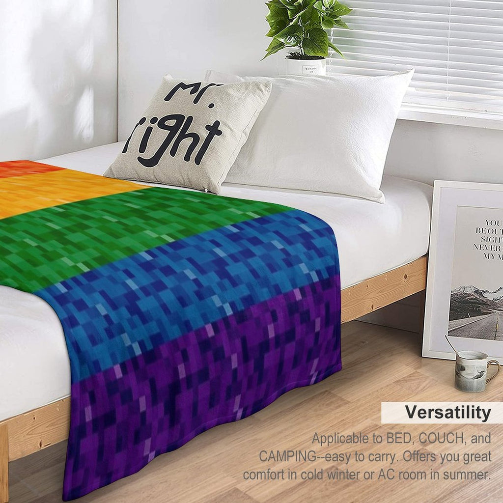 Seamless Repeating LGBTQ Pride Rainbow Pixel Flag Background Machine-washable Throw Blanket