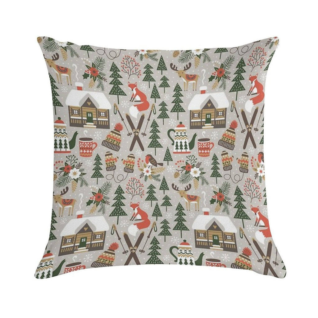 Cozy Cabin  Light Grey Soft High-Density Material Throw Pillow