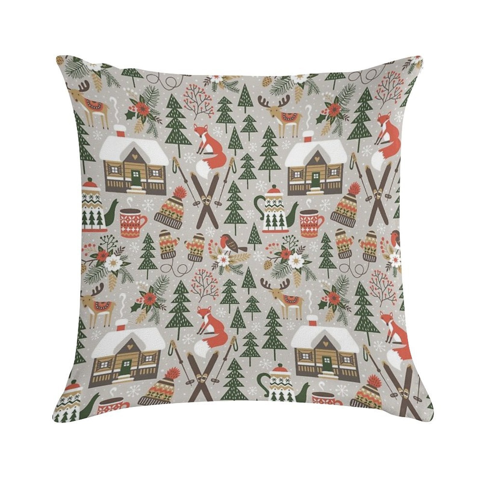 Cozy Cabin  Light Grey Soft High-Density Material Throw Pillow
