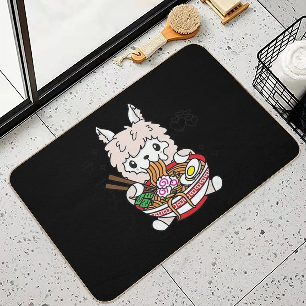 Llama Eating Ramen Cute Kawaii Noodles  Dirt-Trapping Bath Mat