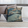 Vintage 1800's Japanese River Landscape Art Soft Gift Ready Throw Pillow