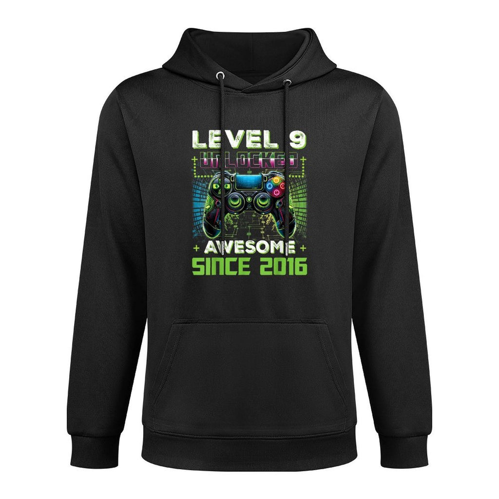 Level 9 Unlocked Video Game 9th Birthday Gamer Boys Son Breathable Fabric Hoodie