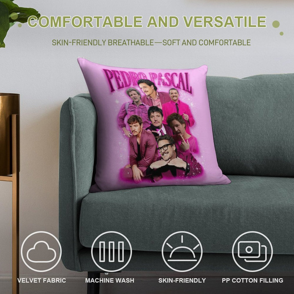 Pedro Pascal in Pink Soft Hidden Zipper Throw Pillow