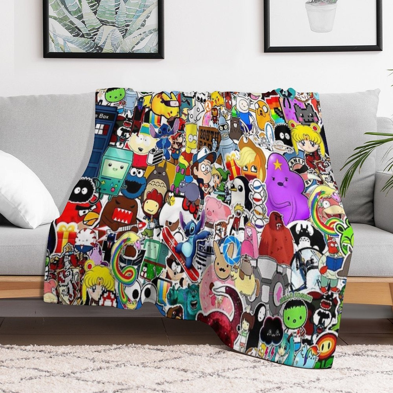 Cartoon  Characters Collage Compact Throw Blanket