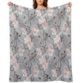 Chinoiserie Birds in Grey Wrinkle-free Throw Blanket