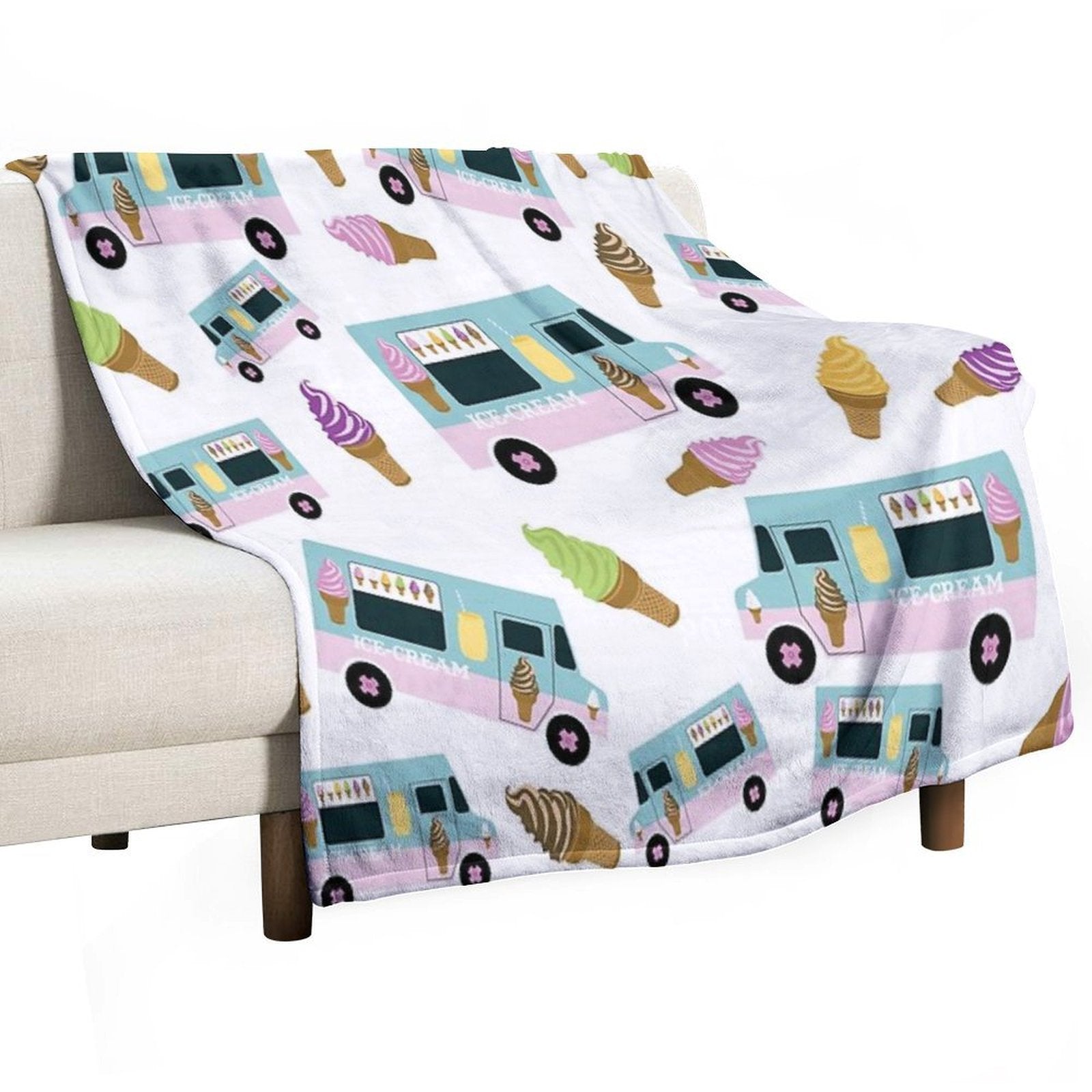 Retro Ice Cream Truck Pattern Sustainable Throw Blanket