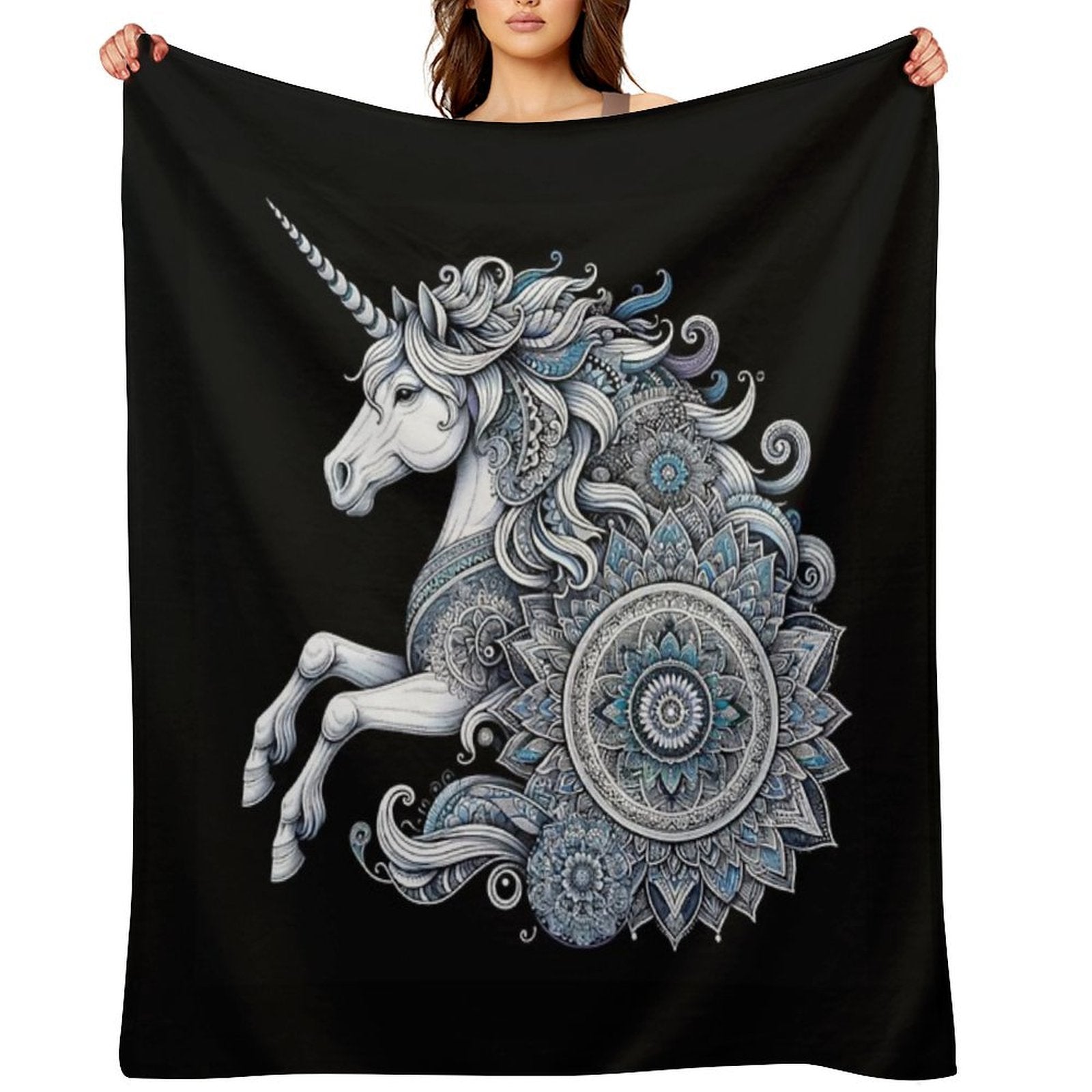 Unicorn Mandala Enchanted Purity Eco-conscious Throw Blanket