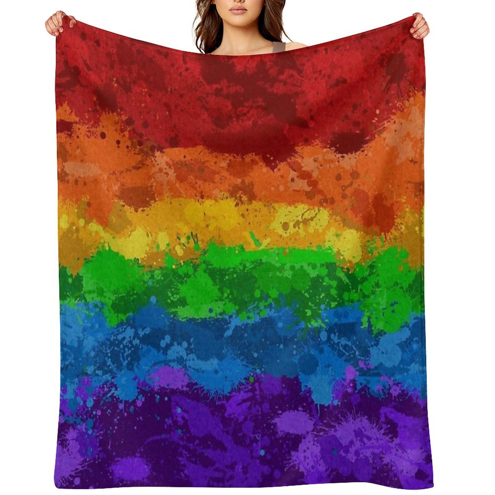 Abstract Paint Splatter LGBTQ Pride Rainbow Flag Background Velvety-soft Throw Blanket